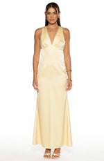 Nicolina Yellow Satin Formal Maxi Dress Image