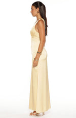 Nicolina Yellow Satin Formal Maxi Dress Image