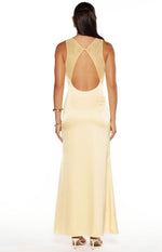 Nicolina Yellow Satin Formal Maxi Dress Image