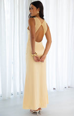 Nicolina Yellow Satin Formal Maxi Dress Image