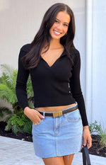 Nina Black Ribbed Knit Long Sleeve Sweater Image