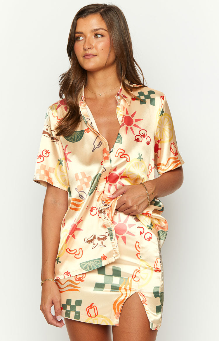 Noir Golden Escape Yellow Print MIni Skirt Image