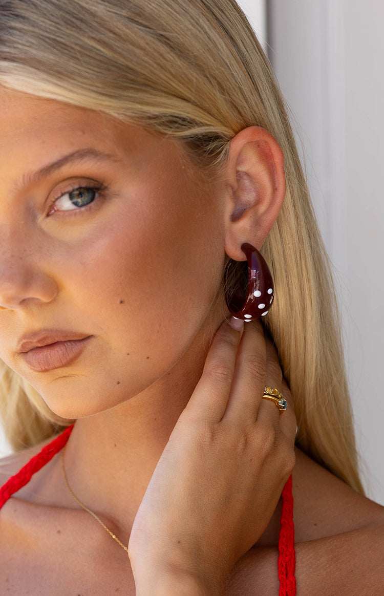 Norah Burgundy Polka Dot Chunky Hoop Earrings Image