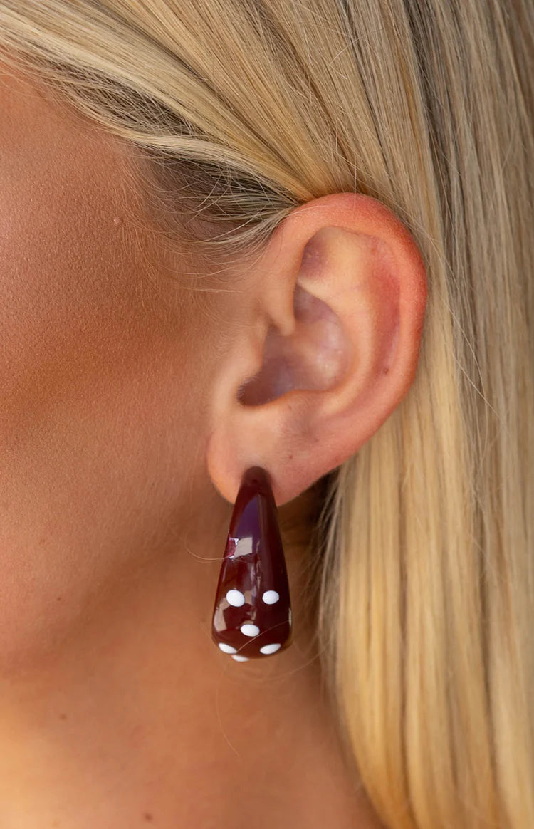 Norah Burgundy Polka Dot Chunky Hoop Earrings