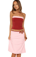 Beginning Boutique Orlanda Pink Strapless Contrast Top pink and burgundy strapless fitted top with a contrast band