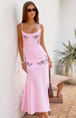 Oaklee Light Pink Embroidered Midi Dress