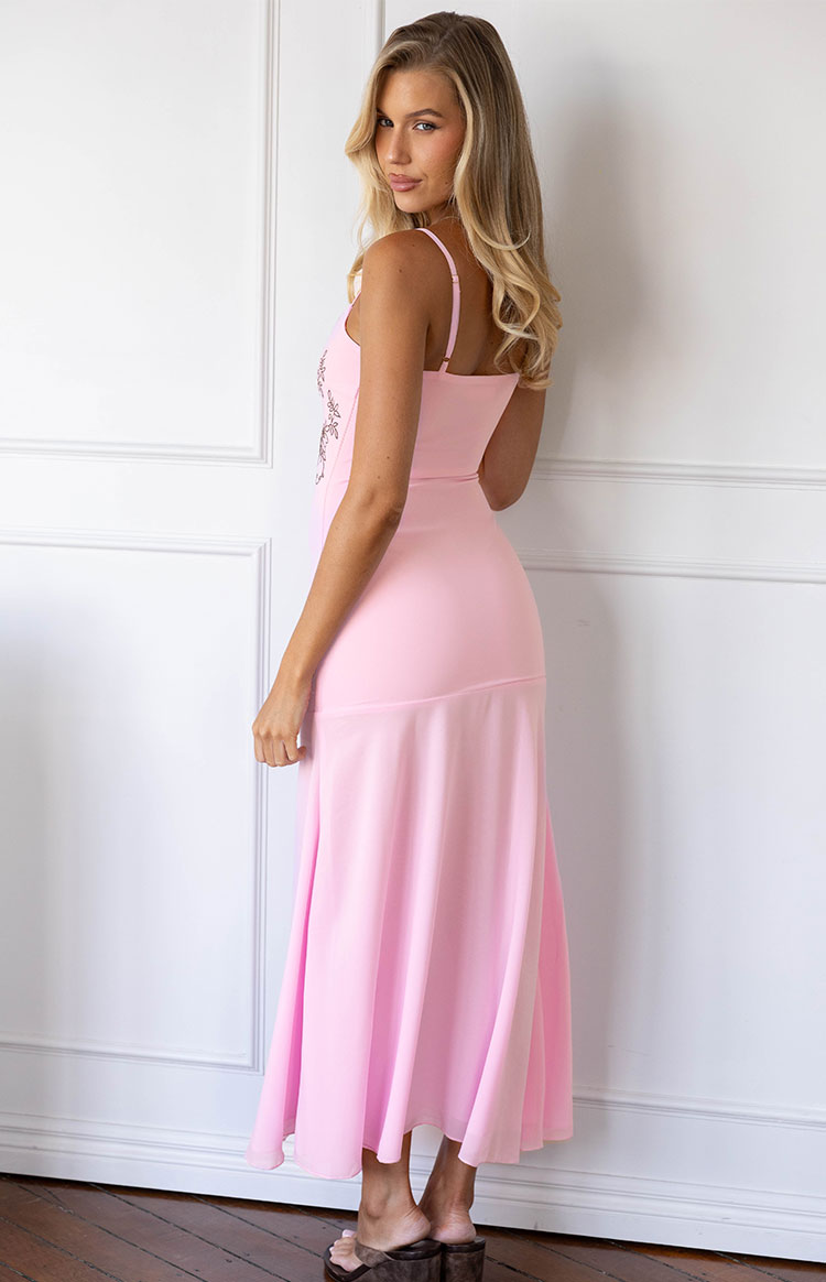 Oaklee Light Pink Embroidered Midi Dress Image