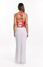 Ostara Yellow Orchid Cowl Neck Tie Top