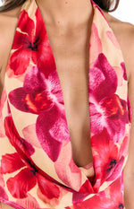 Ostara Yellow Orchid Cowl Neck Tie Top