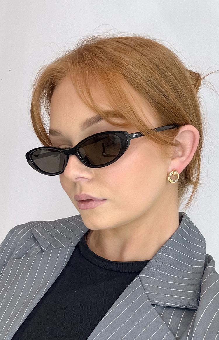 Otra Eyewear LULU Black Thin Cat Eye Sunglasses Image