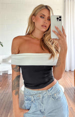 Paige Off Shoulder Black And White Contrast Top Image