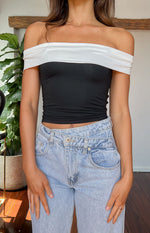 Paige Off Shoulder Black And White Contrast Top Image