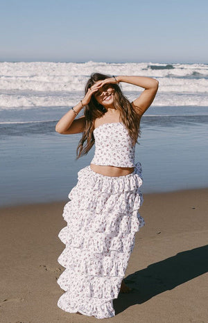 Paisley White Floral Strapless Top