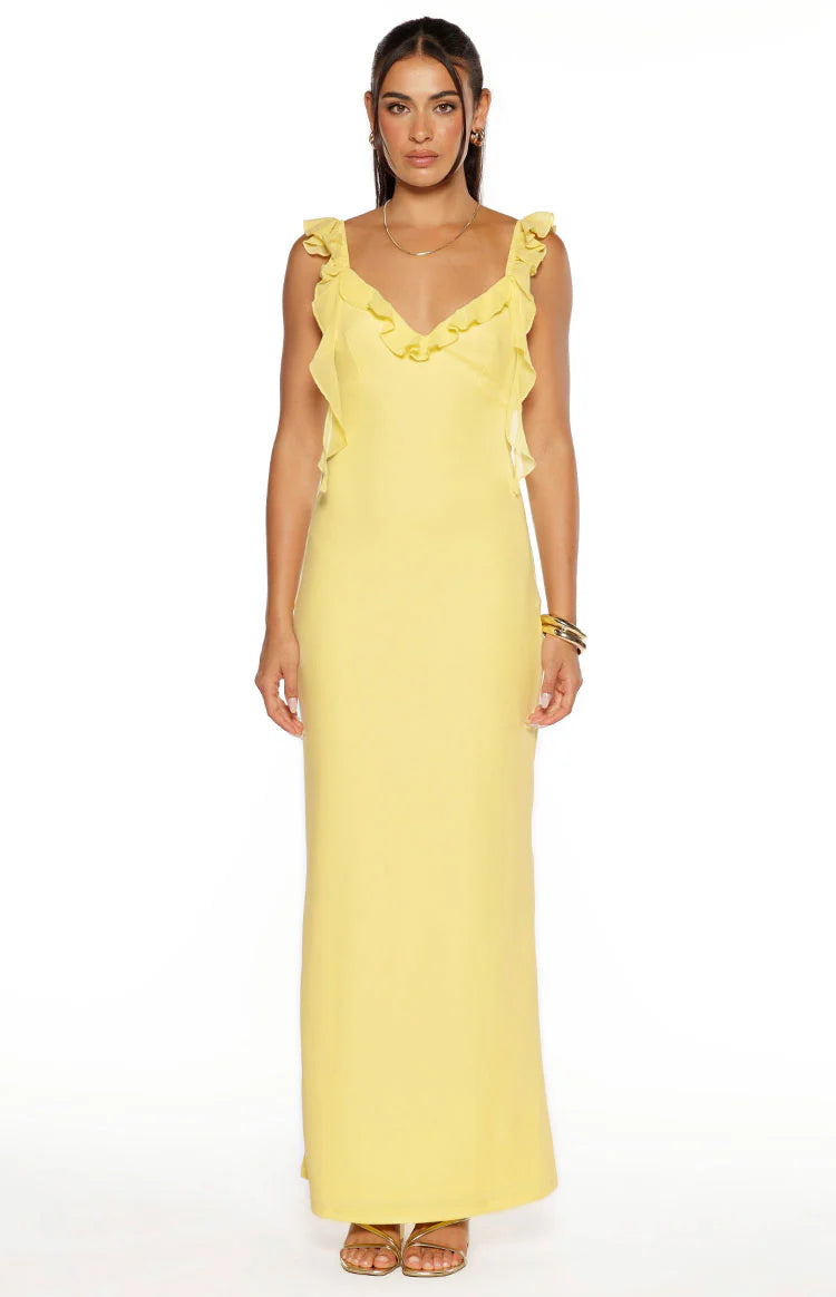 Paolma Yellow Ruffle Formal Maxi Dress