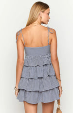 Paolo Navy Gingham Ruffle Mini Dress