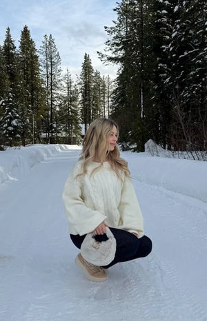 Beginning Boutique Percy Cream Cable Knit Cardigan cream cable knit round neck long sleeve button-front cardigan