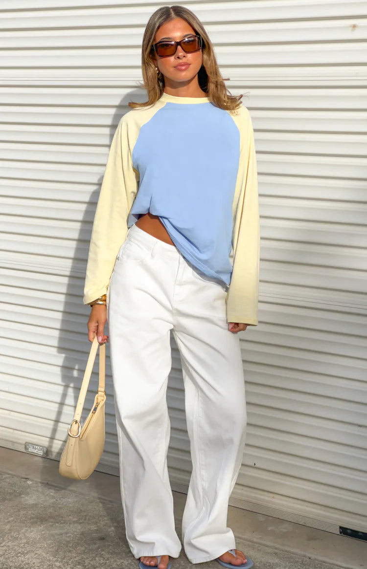 Perry Blue Contrast Raglan Sleeve Top - PRE ORDER