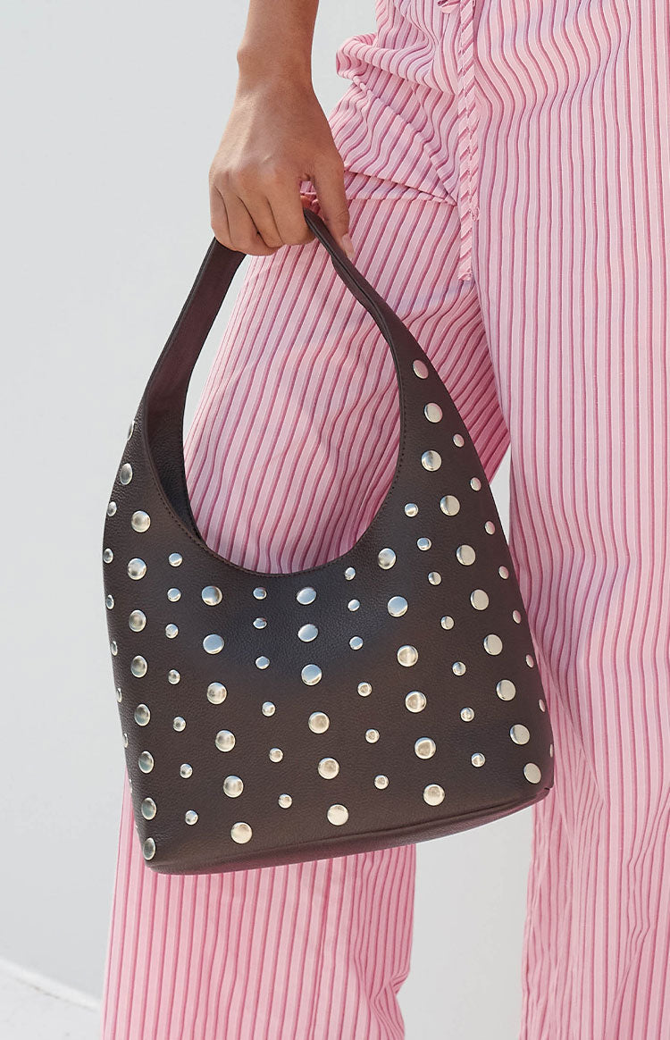 Peta & Jain Jenni Chocolate Pebbled Studded PU Bag Image