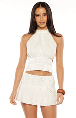 Peyton White Ruched Mini Skirt