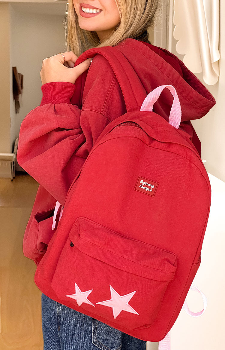 Pink Star Burgundy Backpack - PREORDER Image