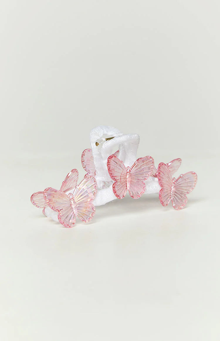 Pink Iridescent Butterfly Claw Clip