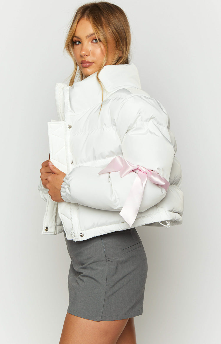 Polar White Bow Puffer Jacket Image