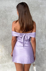 Primrose Purple Satin Off the Shoulder Mini Dress Image