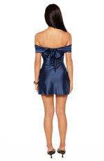 Primrose Navy Satin Off the Shoulder Mini Dress Image