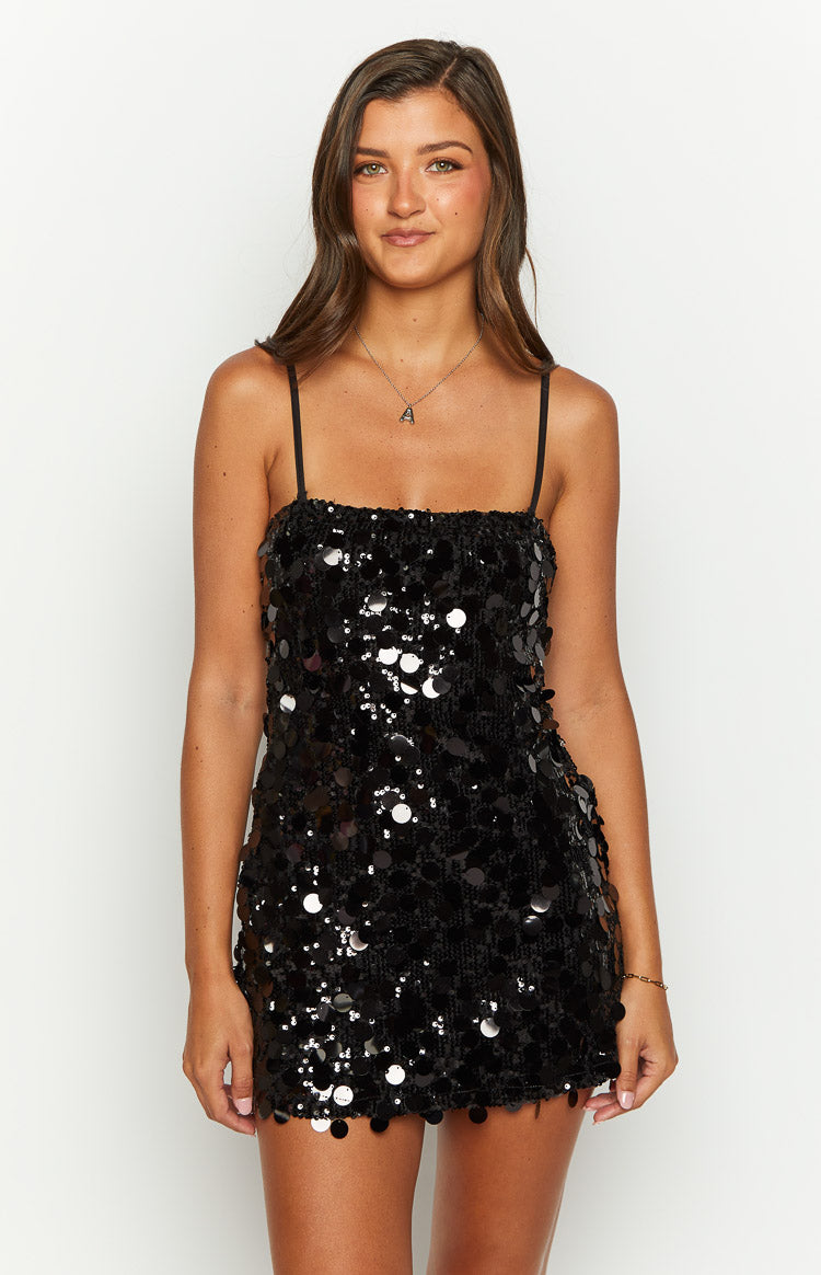 Radiant Black Sparkle Mini Dress Image