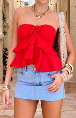 Raleigh Red Ruffle Strapless Top