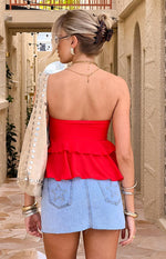 Raleigh Red Ruffle Strapless Top