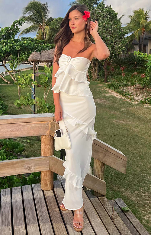 Raleigh White Ruffle Maxi Skirt Beginning Boutique NZ