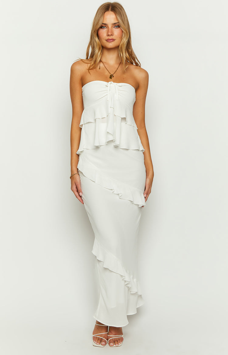 Raleigh White Ruffle Maxi Skirt Image