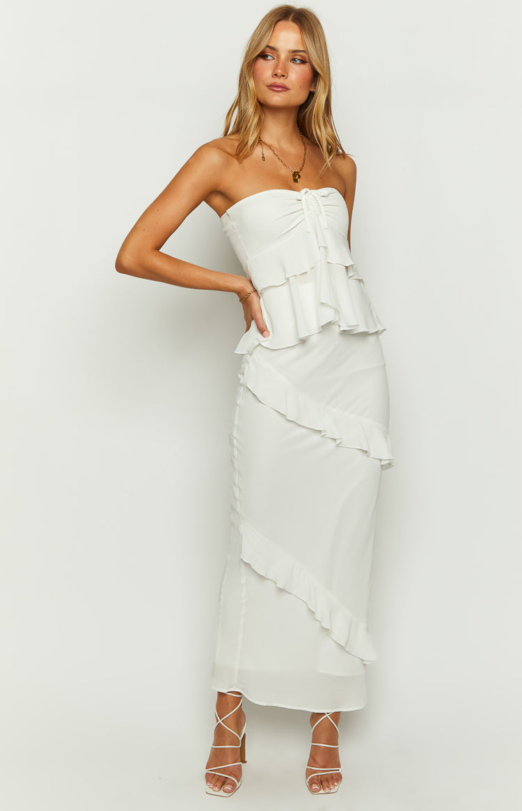 Raleigh White Ruffle Maxi Skirt Image