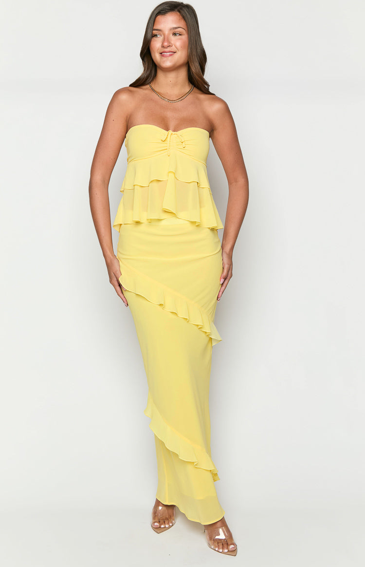 Yellow Cart Ruffle Raleigh Yellow Ruffle Strapless Top | Beginning Boutique NZ