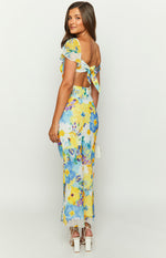 Raymi Blue Floral Chiffon Maxi Dress Image