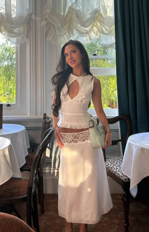 Reighn White Lace Detail Midi Skirt
