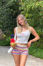 Carlie White Beaded Hibiscus Ribbed Tank Top Image