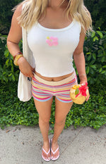 Carlie White Beaded Hibiscus Ribbed Tank Top Image