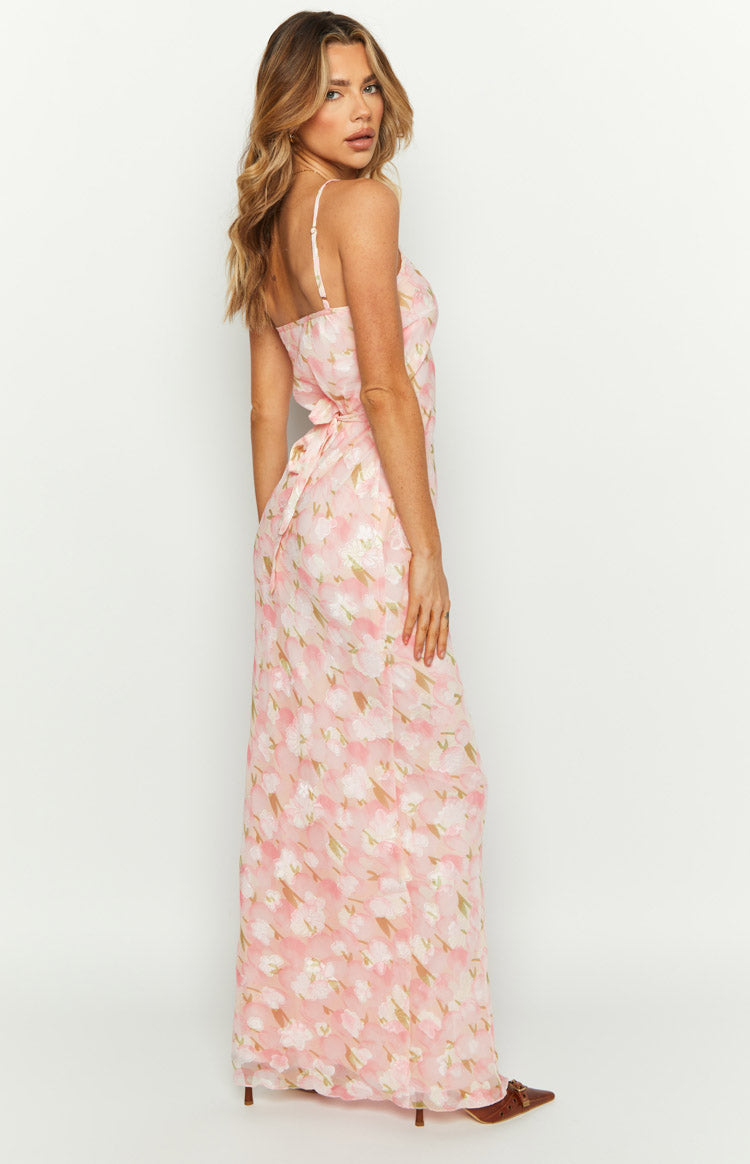 Renesmee Pink Floral Chiffon Maxi Dress Image