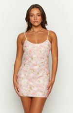 Rennie Pink Floral Chiffon Mini Dress Image