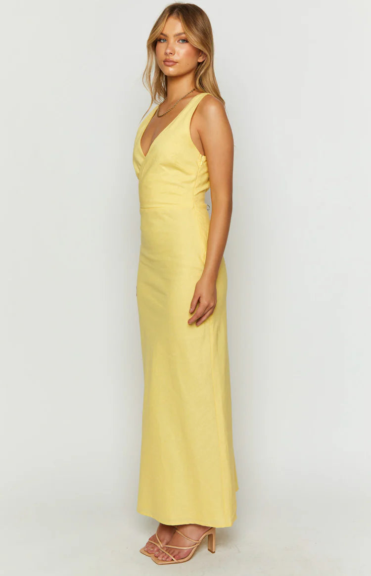 Resorts Yellow Linen Blend Maxi Dress