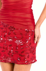 Rhea Red Sequin Mesh Mini Dress Image