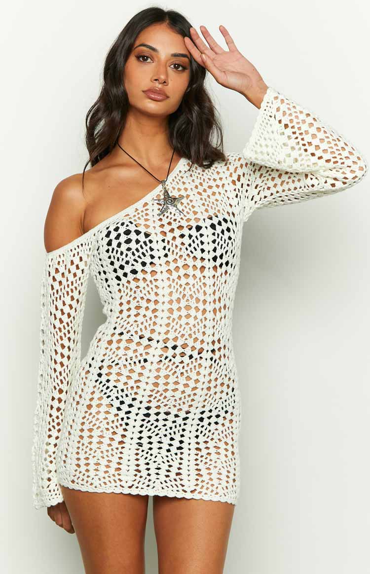 Riga White Long Sleeve Mini Dress Image