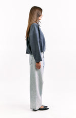 River Steel Grey Suedette Bubble Hem Bomber Jacket Image
