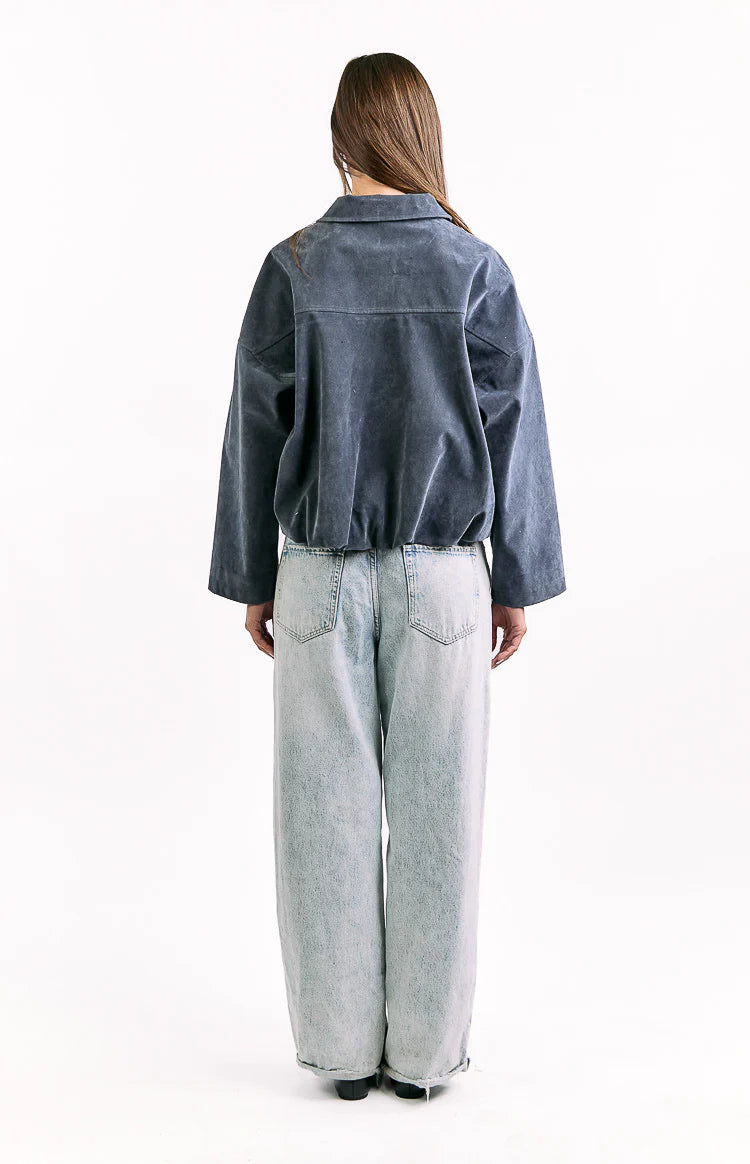 River Steel Grey Suedette Bubble Hem Bomber Jacket