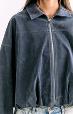River Steel Grey Suedette Bubble Hem Bomber Jacket Image