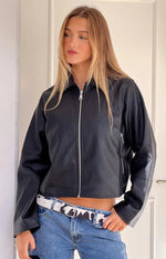 Rockie Black PU Pebbled Cropped Jacket
