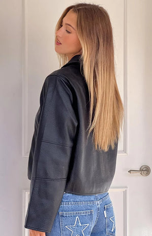 Rockie Black PU Pebbled Cropped Jacket