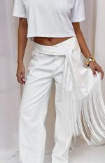 Roisin White Satin Fringe Scarf Belt